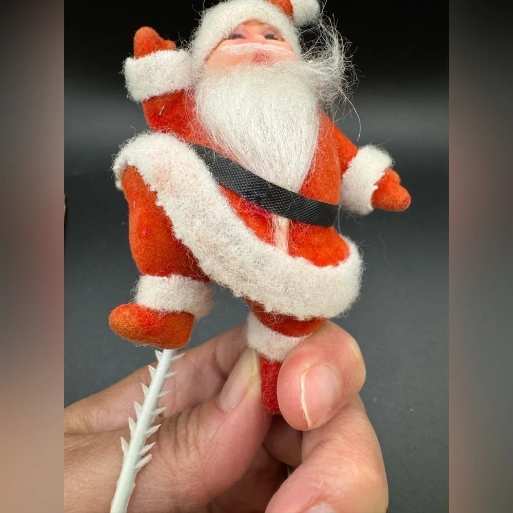 Vintage Christmas Flocked Santa Claus Pick or Ornament API Thailand